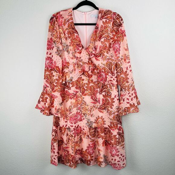 Julia Jordan Ruffled Flounce Bell Sleeve Floral Paisley Pink Midi Dress 10 NWT - Picture 15 of 16